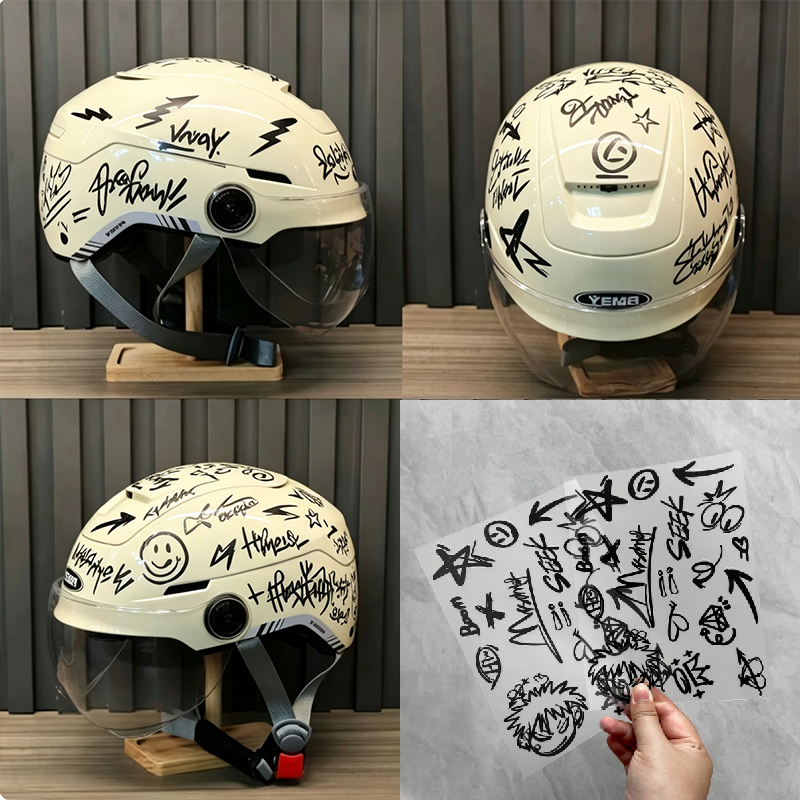 قطعتان من ملصقات الغرافيتي الب - مراجعة Scooter Helmet Set وسعره